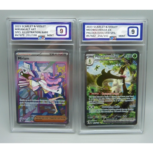 830 - Two graded 9 scarlet and violet Pokemon cards