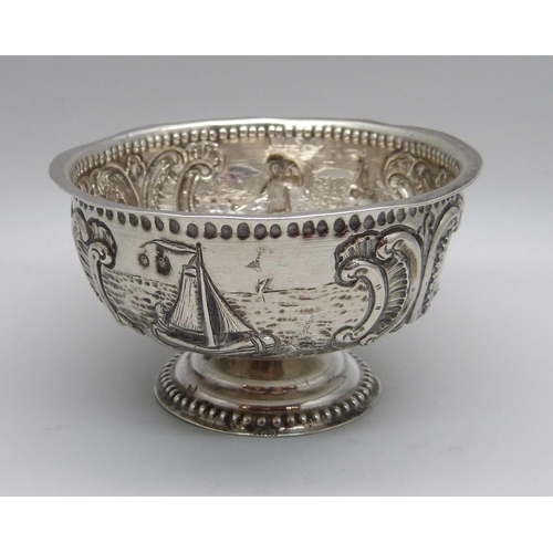 834 - An embossed silver Dutch bowl, import marks for London 1898, 64g, diameter 9cm, rim a/f