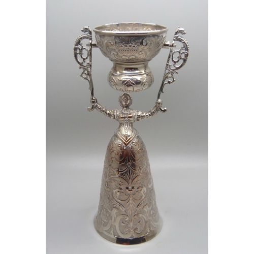 841 - A plated wager cup, German wedding cup, 19.5cm