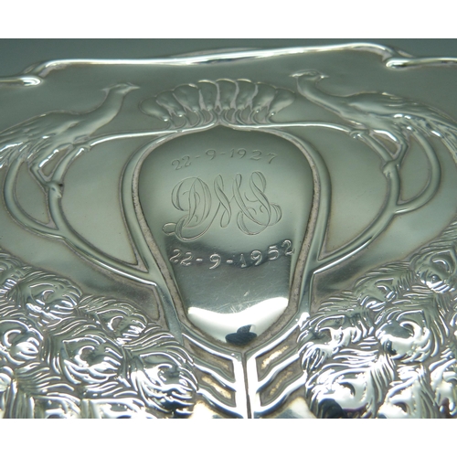 844 - An Art Nouveau silver jewellery box, Birmingham 1902, with later inscription, 21cm wide