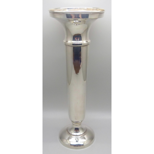 845 - A silver vase, 25cm, weighted base