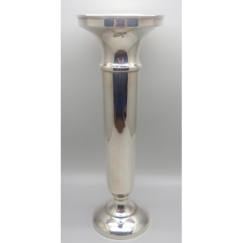 845 - A silver vase, 25cm, weighted base