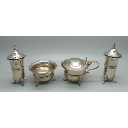 849 - A silver four piece silver cruet set, 152g