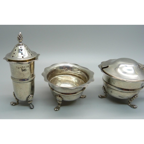 849 - A silver four piece silver cruet set, 152g