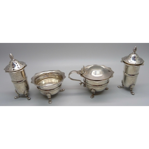 849 - A silver four piece silver cruet set, 152g