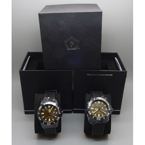 865 - Two Pentagon diver's wristwatches, boxed