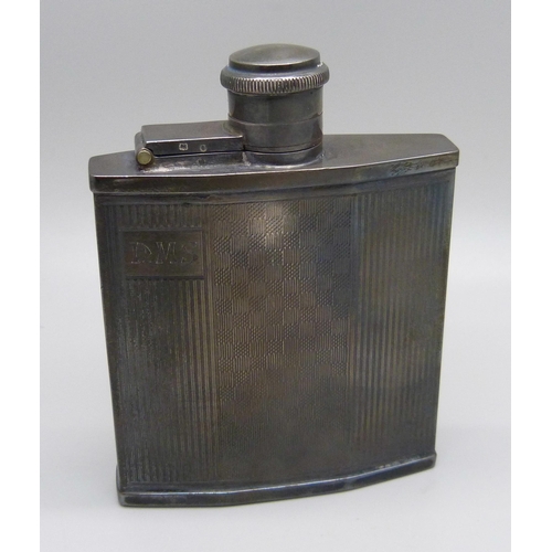 869 - A silver spirit flask, Birmingham 1926, 94g, 9cm, with initials