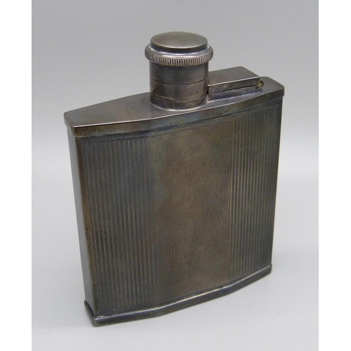 869 - A silver spirit flask, Birmingham 1926, 94g, 9cm, with initials