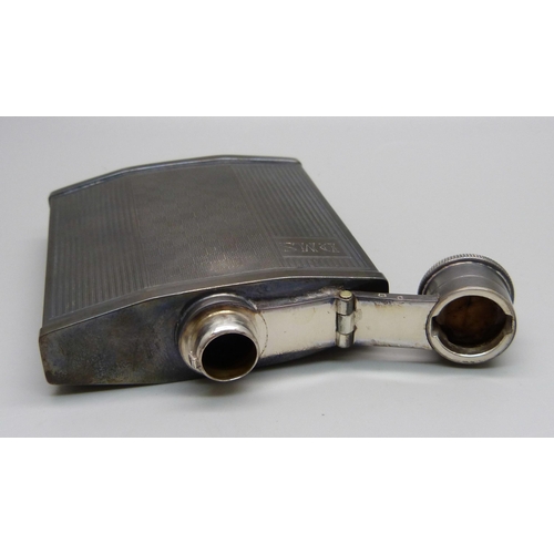 869 - A silver spirit flask, Birmingham 1926, 94g, 9cm, with initials