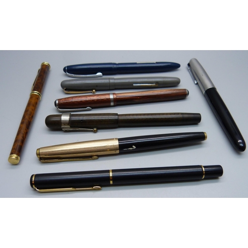 870 - A Swan pen with 14ct gold nib and seven other pens