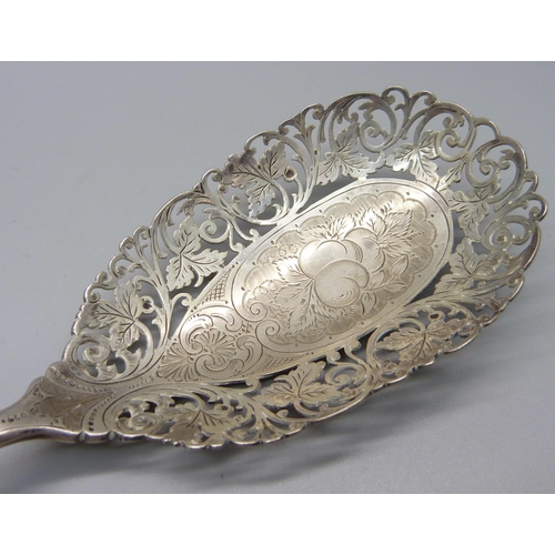 873 - A Victorian pierced silver spoon, London 1899, 63g, 25cm