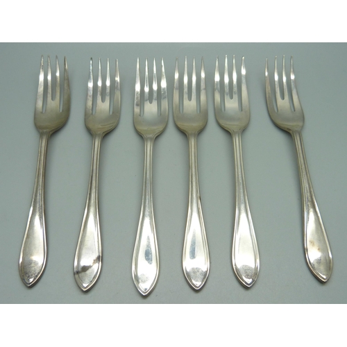 875 - Six silver fruit spoons and forks, 339g