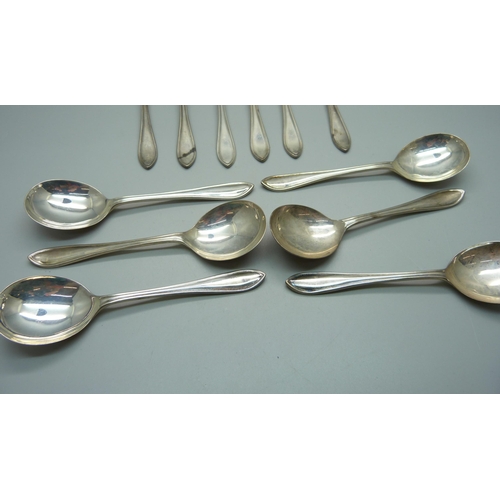 875 - Six silver fruit spoons and forks, 339g