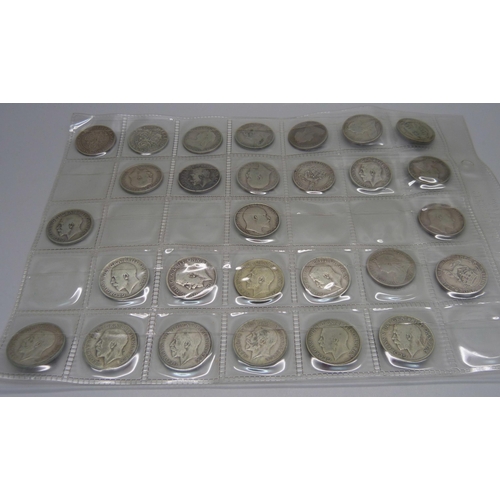 897 - Twenty-eight silver shillings, Victorian and later