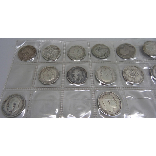 897 - Twenty-eight silver shillings, Victorian and later