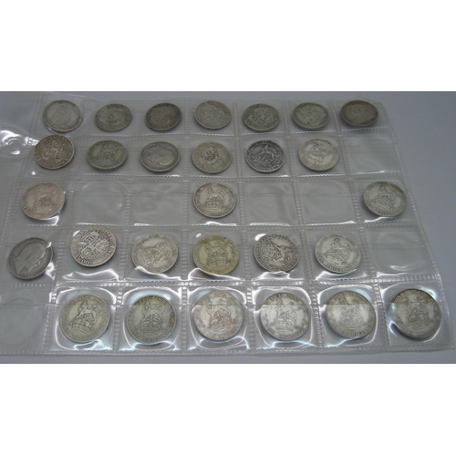 897 - Twenty-eight silver shillings, Victorian and later