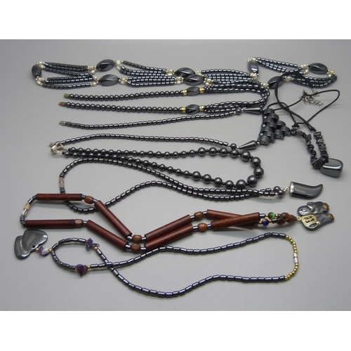 911 - Eight hematite necklaces