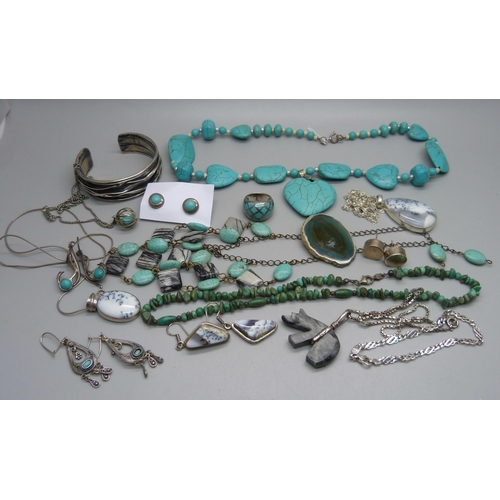 929 - A collection of turquoise stone set jewellery