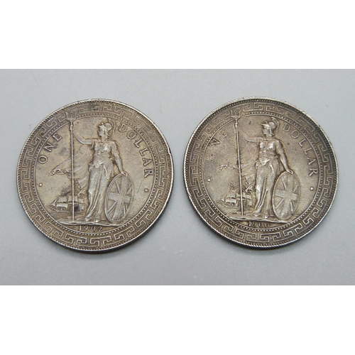 932 - Two Hong Kong silver one dollar coins, 1900 and 1902, total weight 53.9g