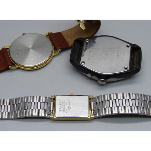 947 - Three Seiko wristwatches, one lady's and two gentleman's