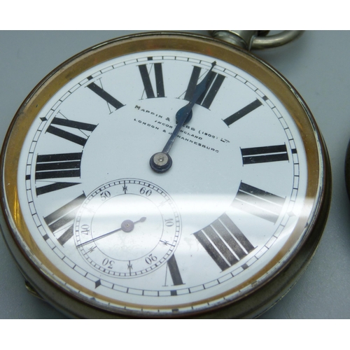 948 - A Mappin & Webb retailed Goliath top-wind pocket watch and a French .800 silver top-wind pocket watc... 