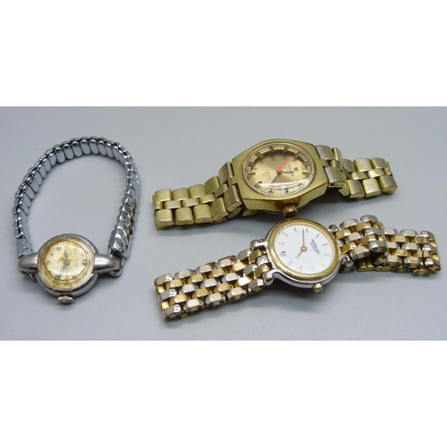 950 - Three lady's wristwatches; Tissot automatic, Universal and Raymond Weil