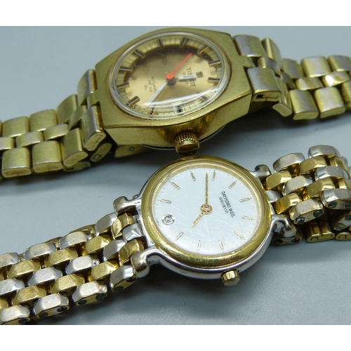 950 - Three lady's wristwatches; Tissot automatic, Universal and Raymond Weil