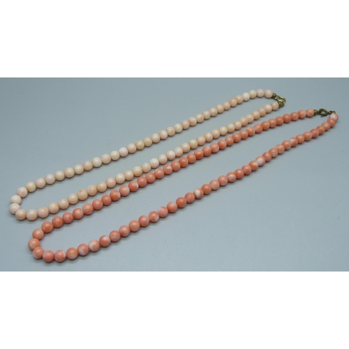 952 - Two vintage coral bead necklaces