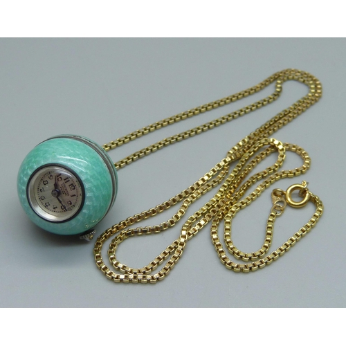 970 - A Bucherer silver and enamel 'eyeball' pendant watch, marked 930 inside