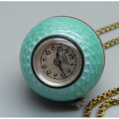 970 - A Bucherer silver and enamel 'eyeball' pendant watch, marked 930 inside