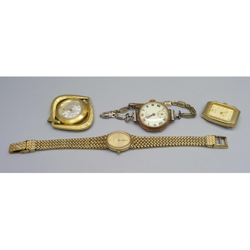 981 - Two Omega wristwatches, one lacking case back, one other lady's wristwatch and a Buler pendant watch