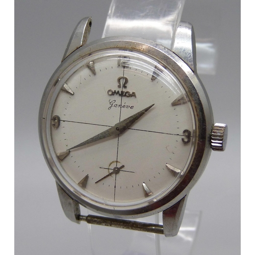 982 - A gentleman's Omega Geneve wristwatch with subsidiary second hand, 33mm case, with an Omega card wal... 