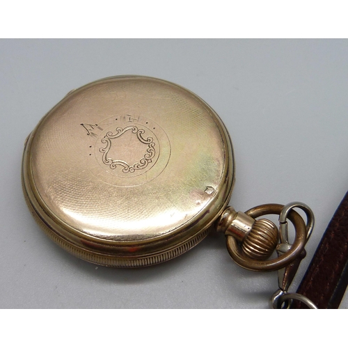 989 - A gold plated top-wind full-hunter pocket watch with a ten year case