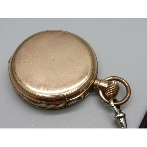 989 - A gold plated top-wind full-hunter pocket watch with a ten year case