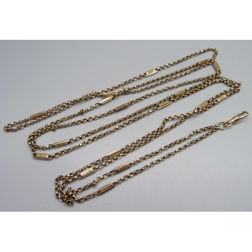 990 - A circa 1900 yellow metal fancy link guard chain, 27.7g