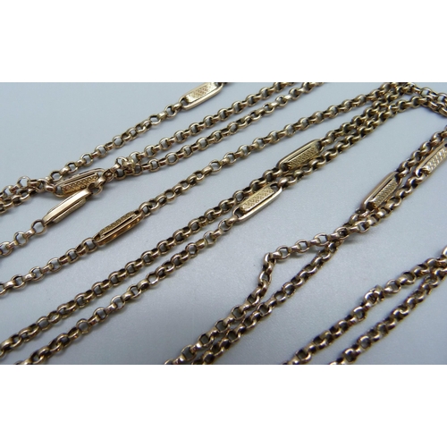 990 - A circa 1900 yellow metal fancy link guard chain, 27.7g