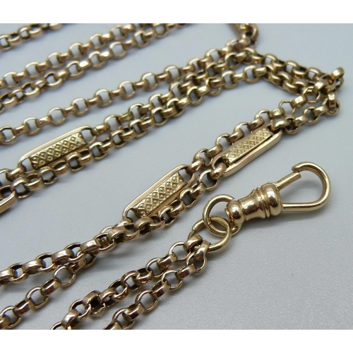 990 - A circa 1900 yellow metal fancy link guard chain, 27.7g