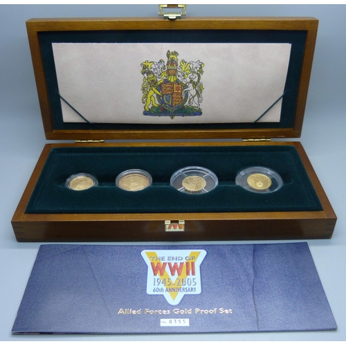 991 - The End of WWII 1945-2005 60th Anniversary Allied Forces Gold Coin Proof Set, 0355, £2 15.97g of .91... 