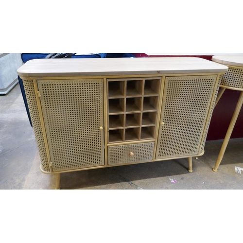 1432 - A wood and rattan design sideboard with wine rack