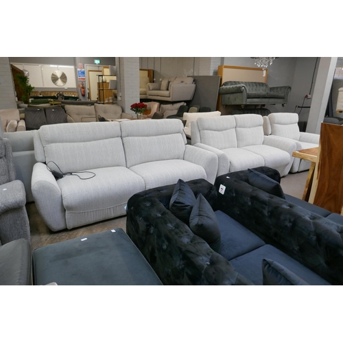 1498 - A grey weave three seater sofa, large two seater sofa, and armchair