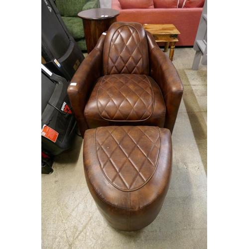 1621 - A Timothy Oulton brown leather pilot's chair and pouffe