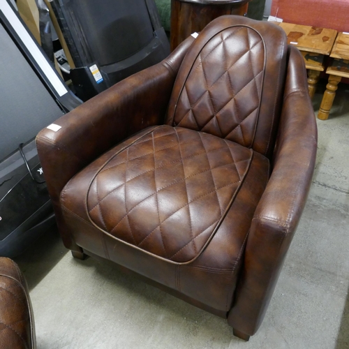 1621 - A Timothy Oulton brown leather pilot's chair and pouffe