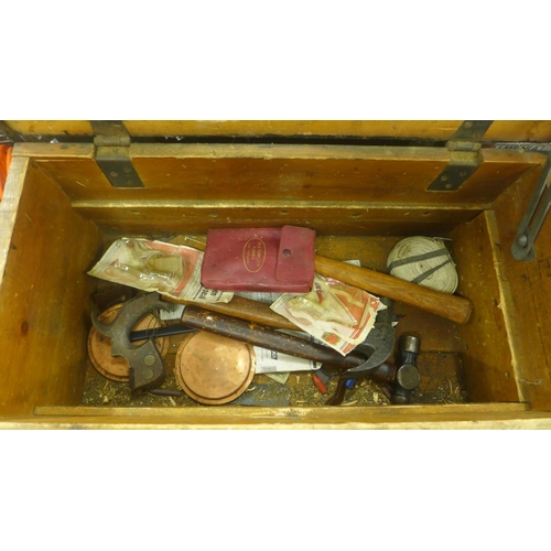 2043 - 2 Carpenter's tool boxes with assorted tools including Stanley no 4 plane, a vintage bull nose plane... 