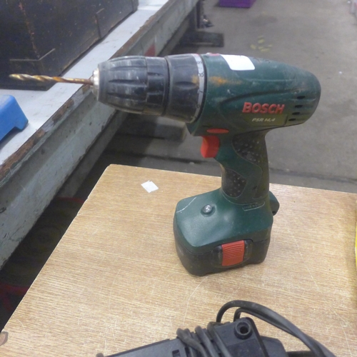 2051 - A Bosch PSR 14.4v cordless drill with battery and charger and a Bosch PSS230 240v orbital sander