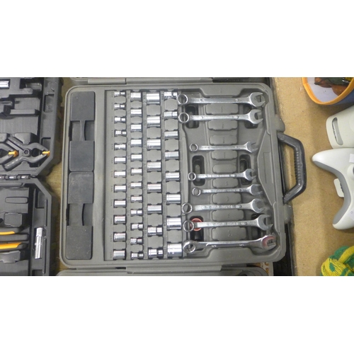2053 - A Pro User socket and spanner set and a Deko tool set including screwdrivers, bit set, sockets, grip... 