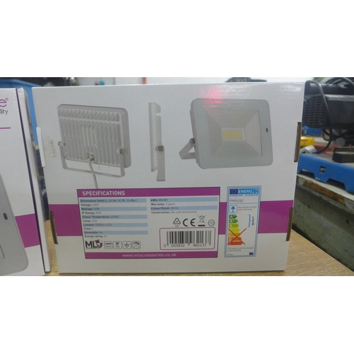 2076 - 2 Knightsbridge 50w LED floodlights with microwave sensors, boxed and unused (model FLF50wM)