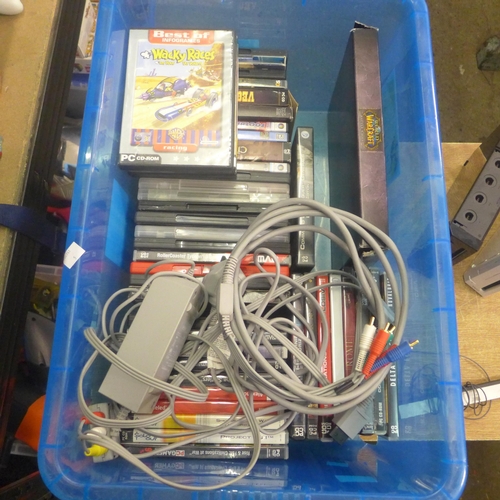 2082 - A box of approx. 70 PC games and 2 Wii consoles