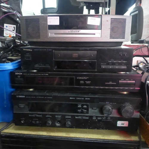 2130 - A quantity of stereo equipment including a Bose Wave music system III, a Denon SL-PJ28A compact disc... 