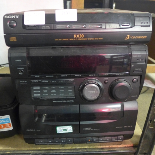 2131 - A Sony RX30 disc ex-change/mini hi-fi component system with 3 disc CD changer, double cassette tape ... 