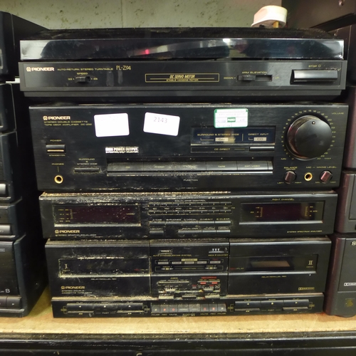 2143 - A quantity Pioneer stereo equipment including PL-294 auto return stereo turntable, a DC-29R stereo d... 